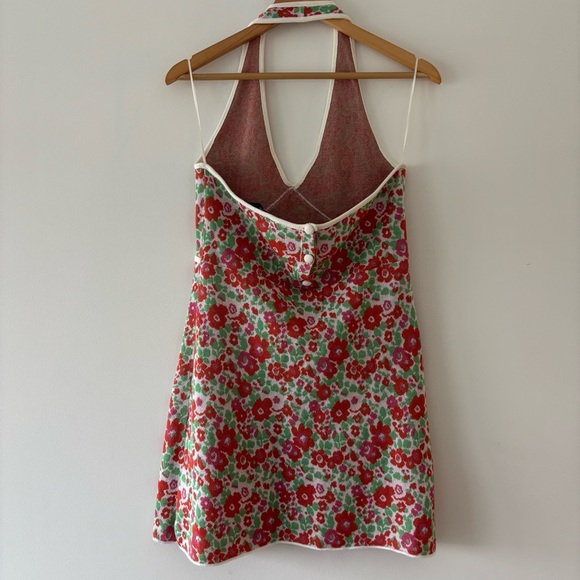 Zara Retro Groovy Floral Knit Halter Open Back Buttoned Barbie Mini Dress - Picture 3 of 6